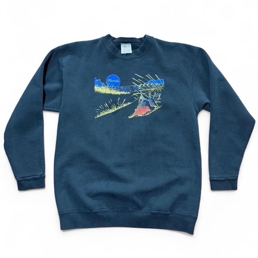 Vintage 90s Florida State Conch Shell Beach Ocean Nature Pullover Sweater Large